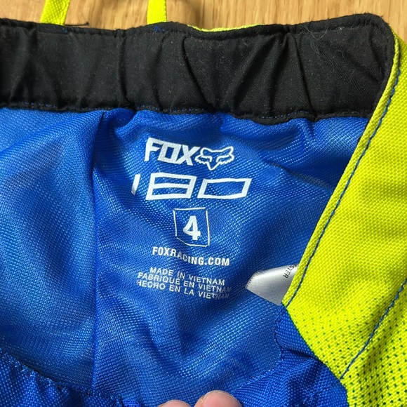 Kids size 4t fox racing pants minimal wear blue and yellow pattern. - Picture 2 of 4